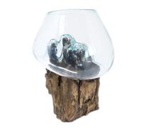 Unique Molten Glass on Wood Design Plant Bowl Large