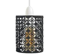 Unique Moroccan Designed Black Metal Circular Pendant Light Shade with Ceiling Pendant Lampshade Fitting for Bedroom, Living Room, Kitchen, Any Indoor Areas 9.5cm Diameter