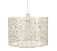 Unique Moroccan Designed Cotswold Cream Metal Circular Pendant Light Shade with Floral Decor, 29cm Diameter and Maximum 60watt Bulb Allowed by Happy Homewares