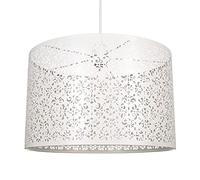 Unique Moroccan Designed Large Cream Metal Circular Pendant Light Shade with Floral Decor | 40cm Diameter | Maximum 60watt Bulb Allowed by Happy Homewares