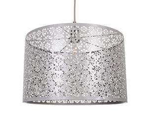 Unique Moroccan Designed Large Matt Grey Metal Circular Pendant Light Shade with Floral Decor | 40cm Diameter | Maximum 60watt Bulb Allowed by Happy Homewares