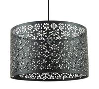 Unique Moroccan Designed Large Matte Black Metal Circular Pendant Light Shade with Laser Cut Floral Decor | 40cm Diameter by Happy Homewares