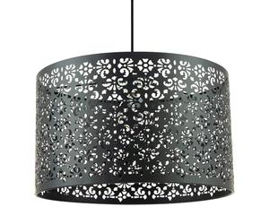 Unique Moroccan Designed Large Matte Black Metal Circular Pendant Light Shade with Laser Cut Floral Decor | 40cm Diameter by Happy Homewares
