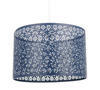Unique Moroccan Designed Large Matte Midnight Blue Metal Circular Pendant Light Shade with Laser Cut Floral Decor | 40cm Diameter by Happy Homewares