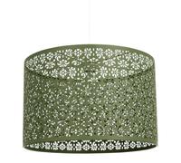 Unique Moroccan Designed Large Matte Olive Green Metal Circular Pendant Light Shade with Laser Cut Floral Decor | 40cm Diameter by Happy Homewares