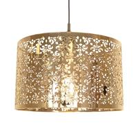 Unique Moroccan Designed Large Polished Gold Metal Circular Pendant Lighting Shade with Laser Cut Floral Decor | 40cm Diameter by Happy Homewares