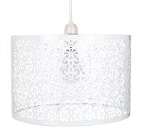 Unique Moroccan Designed Large White Metal Circular Pendant Light Shade with Floral Decor | 40cm Diameter | Maximum 60watt Bulb Allowed by Happy Homewares