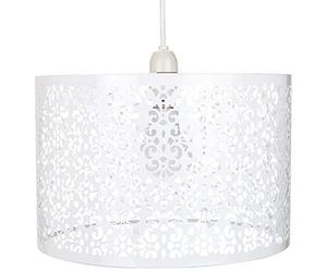 Unique Moroccan Designed Large White Metal Circular Pendant Light Shade with Floral Decor | 40cm Diameter | Maximum 60watt Bulb Allowed by Happy Homewares
