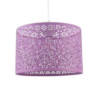 Unique Moroccan Designed Lavender Lilac Metal Circular Pendant Light Shade with Floral Decor | 30cm Diameter | Maximum 11watt LED Allowed by Happy Homewares