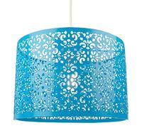 Unique Moroccan Designed Matt Teal Metal Circular Pendant Light Shade with Floral Decor | 30cm Diameter | Maximum 60watt Bulb Allowed by Happy Homewares