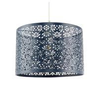 Unique Moroccan Designed Navy Midnight Blue Metal Circular Pendant Light Shade with Floral Decor | 30cm Diameter | Maximum 11watt LED Allowed by Happy Homewares