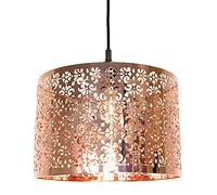 Unique Moroccan Designed Shiny Copper Metal Circular Pendant Light Shade with Floral Decor | 30cm Diameter | Maximum 60watt Bulb Allowed by Happy Homewares