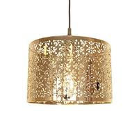 Unique Moroccan Designed Shiny Gold Metal Circular Pendant Light Shade with Floral Decor | 30cm Diameter | Maximum 60watt Bulb Allowed by Happy Homewares