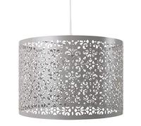 Unique Moroccan Designed Soft Grey Metal Circular Pendant Light Shade with Floral Decor, 29cm Diameter and Maximum 60watt Bulb Allowed by Happy Homewares
