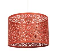 Unique Moroccan Designed Vivid Orange Metal Circular Pendant Light Shade with Floral Decor | 30cm Diameter | Maximum 11watt by Happy Homewares