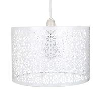 Unique Moroccan Designed White Metal Circular Pendant Light Shade with Floral Decor, 29cm Diameter and Maximum 60watt Bulb Allowed by Happy Homewares
