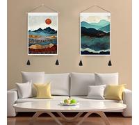 Unique Mountain Tapestry Wall Hangings 2 Piece Set Featuring a Beautiful Misty for FOREST Design