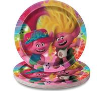 Unique Multicolor Trolls Round Paper Dinner Plates - 9" (Pack of 8) - Vibrant Trolls Character Design, Ideal for Kids' Birthday Parties, and Themed Celebrations