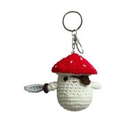 Unique Mushroom Shaped Keychain Crochet Doll Pendant Keyring Soft Cotton Yarn Jewelry Stylish Accessory for Craft Lovers, Red, as described