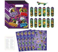 Unique Ninja Turtle Party Favors Pack - For 16 Guests - TMNT Party Favor Bags, Sticker Sheets, Mini Skateboards, Checklist - Teenage Mutant Ninja Turtle Party Decorations & Supplies