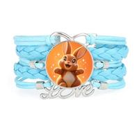 Unique Novelty Big Eyes Rabbit Love Adjustable Leather Braided Bracelet Blu