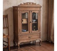 Unique One of a Kind - Carved Display Cabinet - 2 Door - 1 Drawer - Antique Brown - Glass and Wood