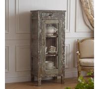 Unique One of a Kind - Distressed Display Cabinet - 1 Door - 1 Drawer - Vintage Brown - Glass and Wood