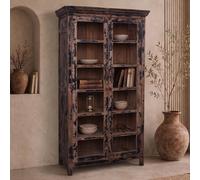 Unique One of a Kind - Distressed Display Cabinet - 2 Door - Vintage Brown - Glass and Wood