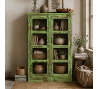 Unique One of a Kind - Distressed Display Cabinet - 2 Door - Vintage Green - Glass and Wood