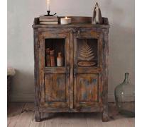Unique One of a Kind - Distressed Display Cabinet - 2 Door - Weathered Brown - Glass and Wood