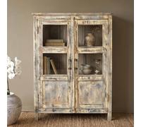 Unique One of a Kind - Distressed Display Cabinet - 2 Door - White Washed - Glass and Wood