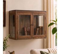Unique One of a Kind - Wall Display Cabinet - 2 Door - Rustic Brown - Glass and Wood