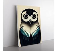 Unique Owl Art No.6 Abstract Canvas Wall Art Print Ready to Hang, Framed Picture for Living Room Bedroom Home Office Décor, 50x35 cm (20x14 Inch)