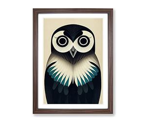 Unique Owl Art No.6 Abstract Framed Print | A4 Walnut Framed Wall Art | Ready to Hang | Abstract Animal Picture | Living Room Bedroom Lounge Office