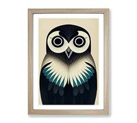 Unique Owl Art No.6 Abstract Framed Print for Living Room Bedroom Home Office Décor, Wall Art Picture Ready to Hang, Oak A2 Frame (64 x 46 cm)