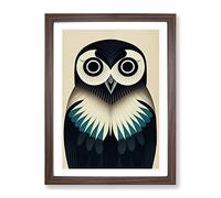 Unique Owl Art No.6 Abstract Framed Print for Living Room Bedroom Home Office Décor, Wall Art Picture Ready to Hang, Walnut A3 Frame (34 x 46 cm)