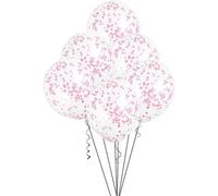 Unique Pack Of 6 Clear Latex Balloons With Hot Pink Confetti 12"