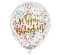 Unique Pack Of 6 Glitzy Gold Birthday Clear Latex Balloons With Confetti 12"