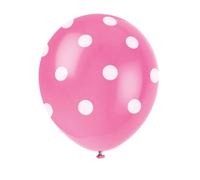 Unique Pack Of 6 Hot Pink Dots 12" Latex Balloons