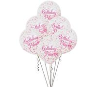 Unique Pack Of 6 Pink Princess Clear Latex Balloons With Confetti 12"
