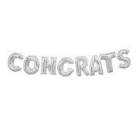 Unique Party 14In Congrats Letters Foil Balloon Banner Kit Silver (One Size)
