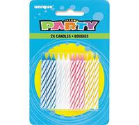Unique Party 1905MC - Four Assorted Colour Striped Birthday Candles, Pack of 24