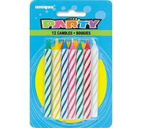 Unique Party 1906C - Assorted Colour Striped Birthday Candles, Pack of 12