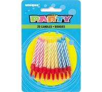 Unique Party 1915C - Striped Birthday Candles in Holders, Assorted Pack of 20