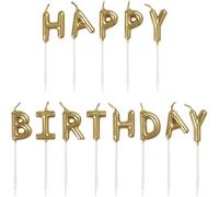 Unique 19995 Gold Happy Letter Pick Birthday Candles, Set of 13