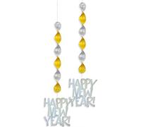 Unique Party 22932 - 75cm Hanging Prism Gold and Silver Happy New Year Decorations, Pack of 2