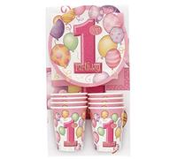 Unique Party 23887 - Pink Balloons 1st Birthday Party Pack for 8 Guests