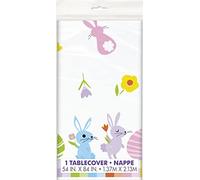 Unique Party 24133 Plastic Tablecloth-2.13 m x 1.37 m-Colourful Gingham Easter Party, Multicolour