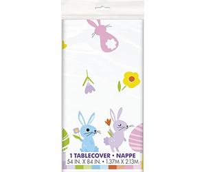 Unique Party 24133 Plastic Tablecloth-2.13 m x 1.37 m-Colourful Gingham Easter Party, Multicolour