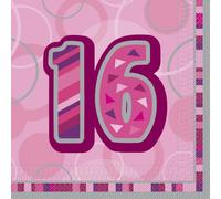 Unique Party 28437 - Glitz Pink 16th Birthday Paper Napkins, Pack of 16